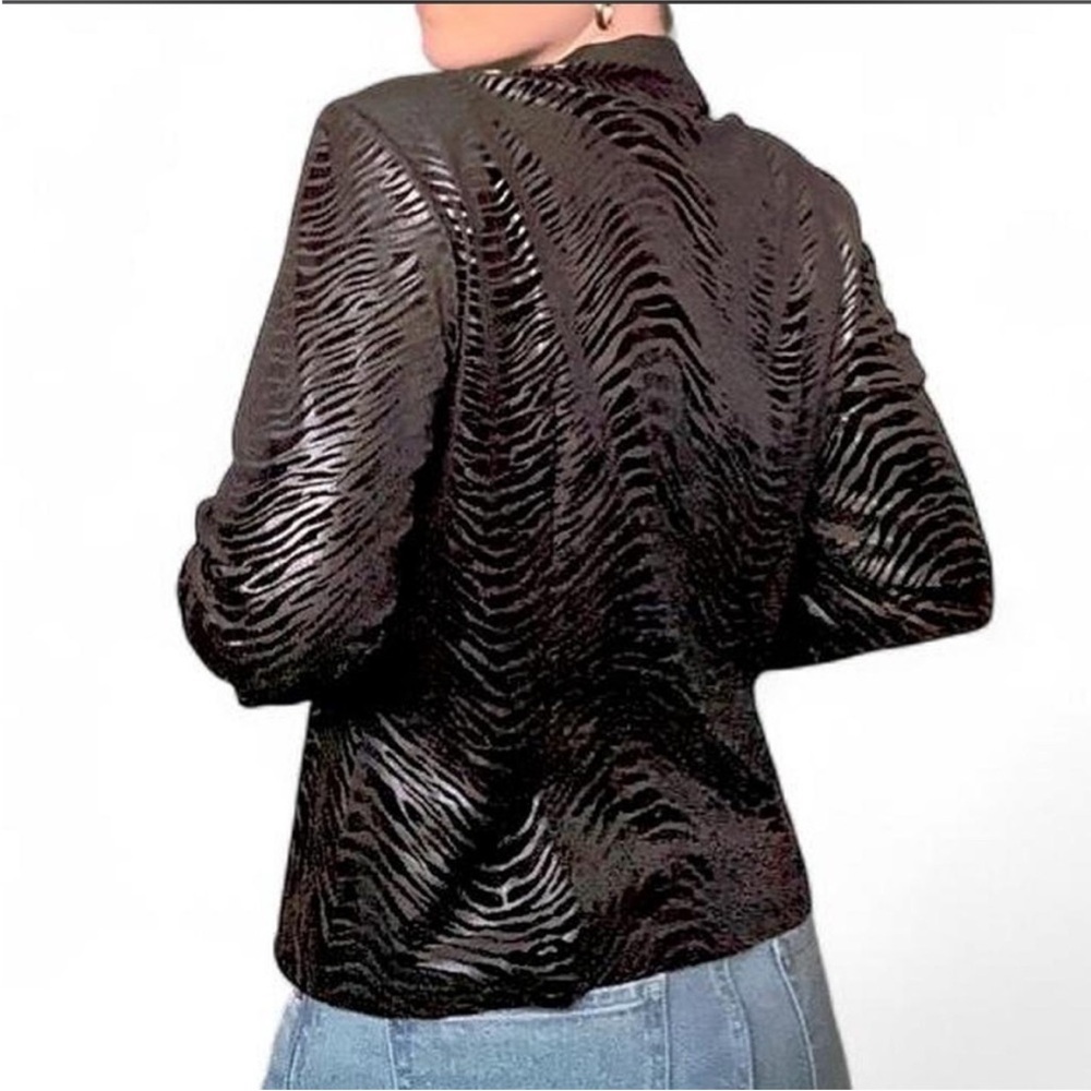 Vintage Black Shiny Artex Zebra-Stripe Zip Jacket - Picture 4 of 7